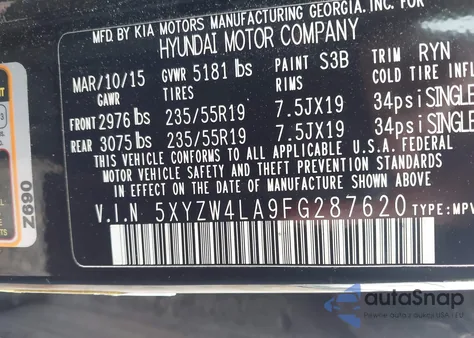 2015 Hyundai Santa Fe Sport 2.0L Turbo z USA, uszkodzony, nr VIN 5XYZW4LA9FG287620